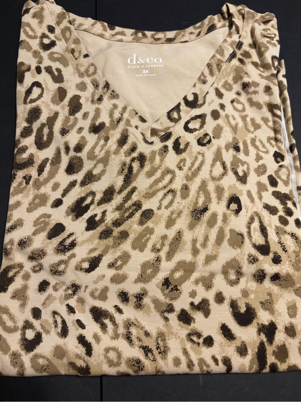 NIP Denim & Co. Animal Leopard Print V-Neck Knit Top Brown Tan Plus Size 3X